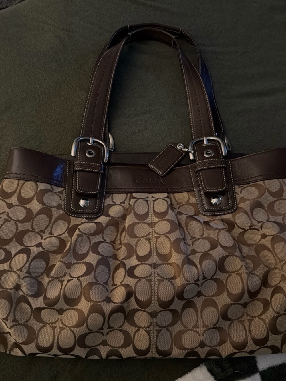 Coach Brown Signature Tote with Dark Chocolate Trim
